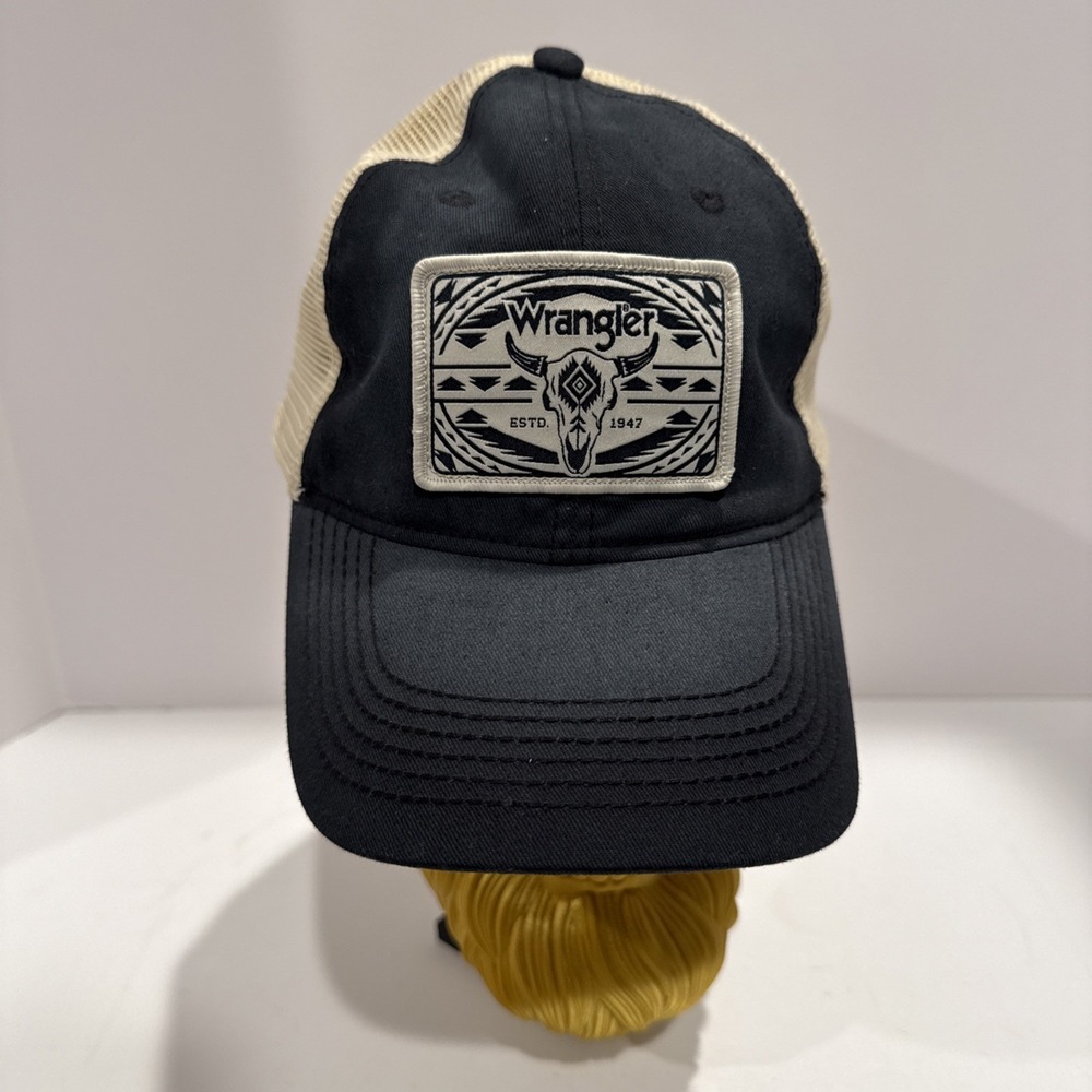 Wrangler Hat Cap Snap Back One Size Blue Trucker Mesh Patch Buffalo Southwestern